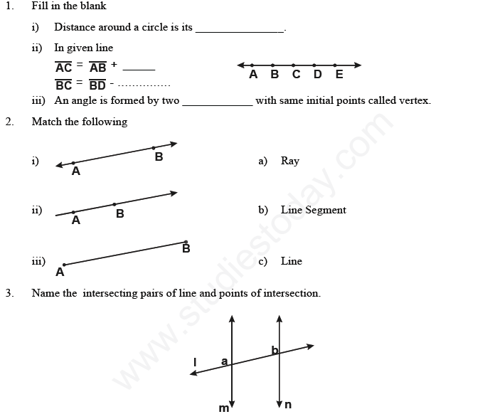 Cbse class 6 mathematics basic geometrical ideas assignment set a